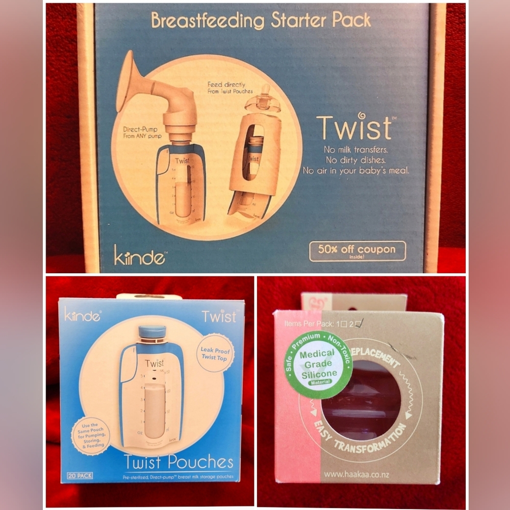 NIB Kiinde Breastfeeding Pack And Pouches & Haakaa Silicone Bottle Nipples